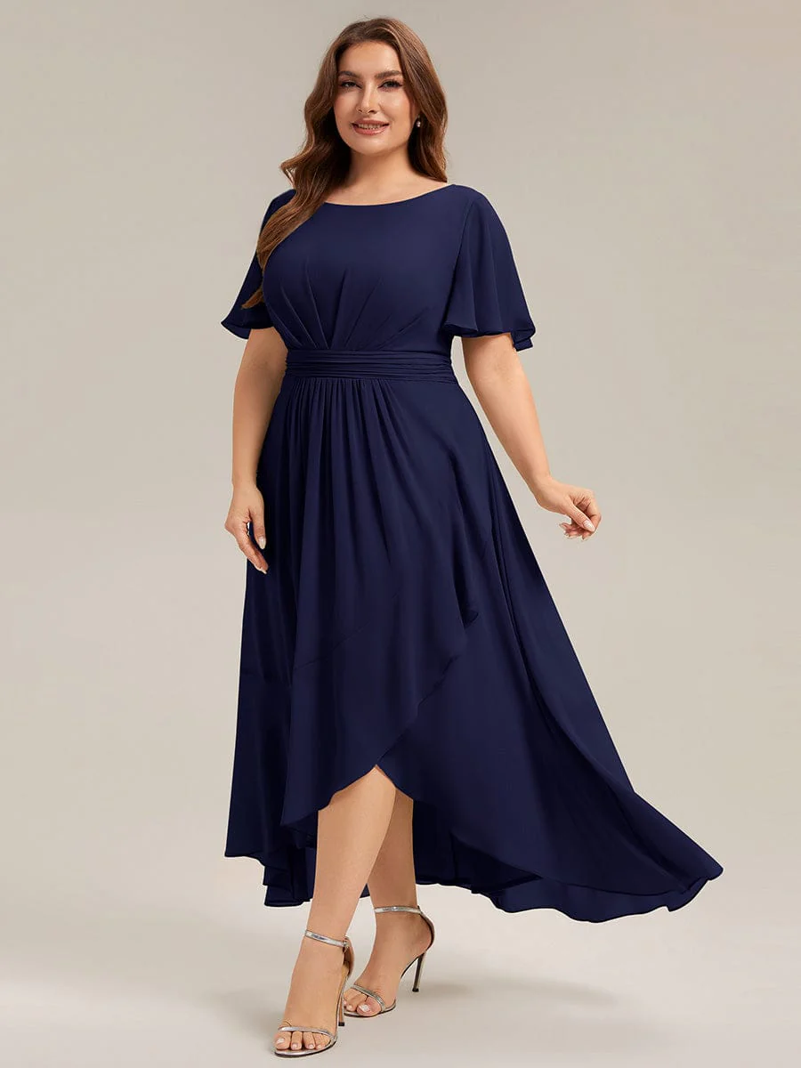 pretty SAGE|Plus Size Ruched Chiffon Ruffle Sleeve Wedding Guest Dress - Image 3