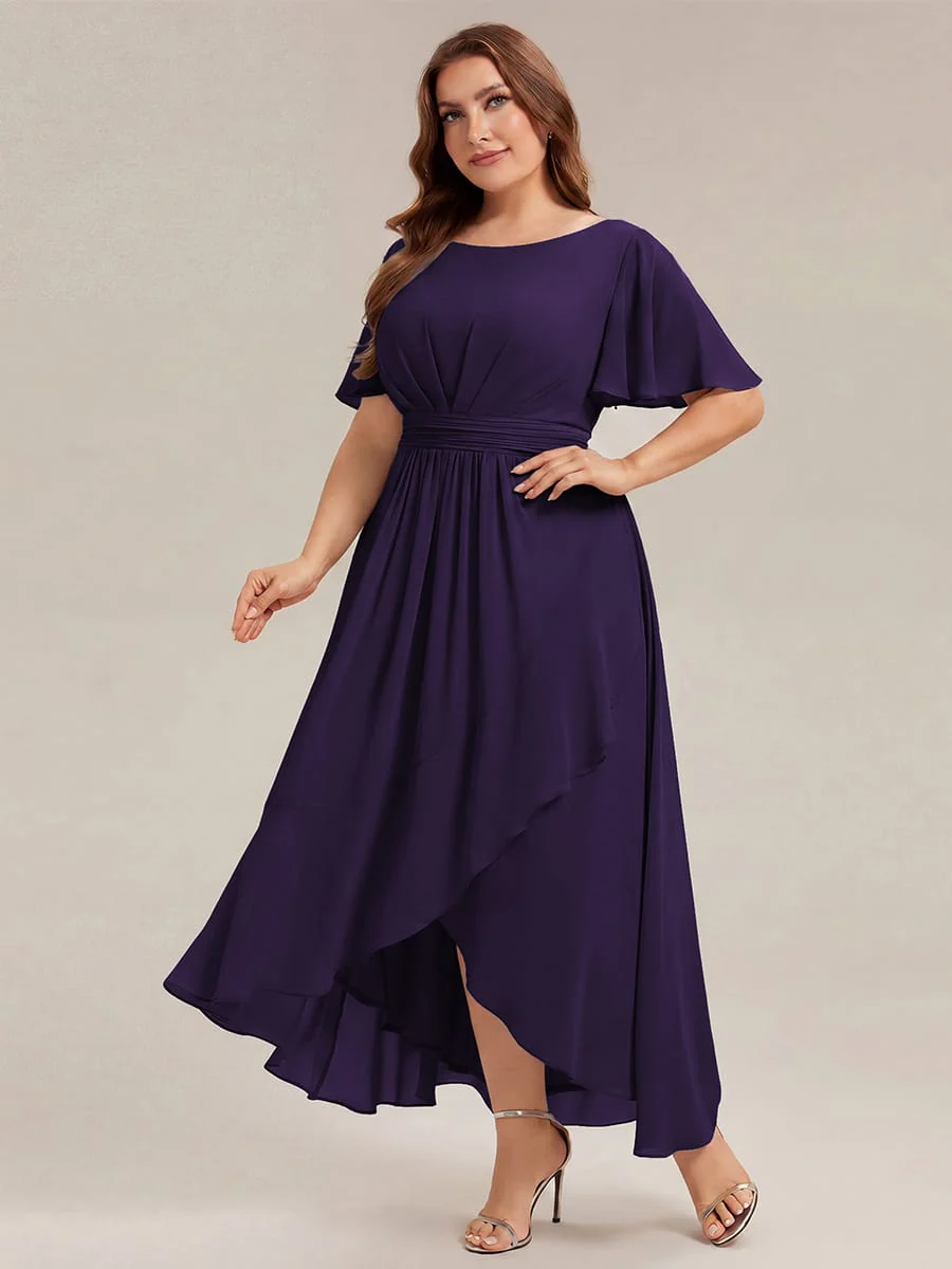 pretty SAGE|Plus Size Ruched Chiffon Ruffle Sleeve Wedding Guest Dress - Image 30
