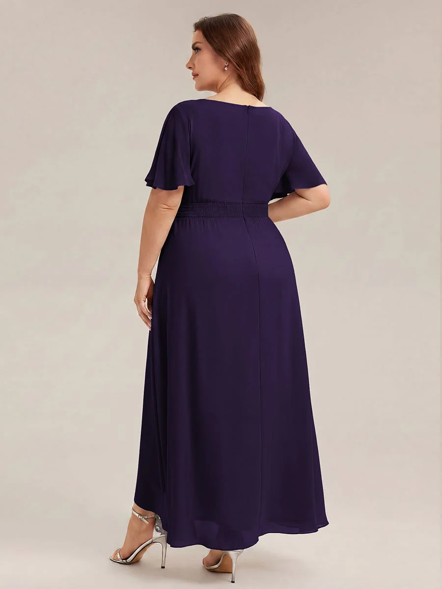 pretty SAGE|Plus Size Ruched Chiffon Ruffle Sleeve Wedding Guest Dress - Image 31