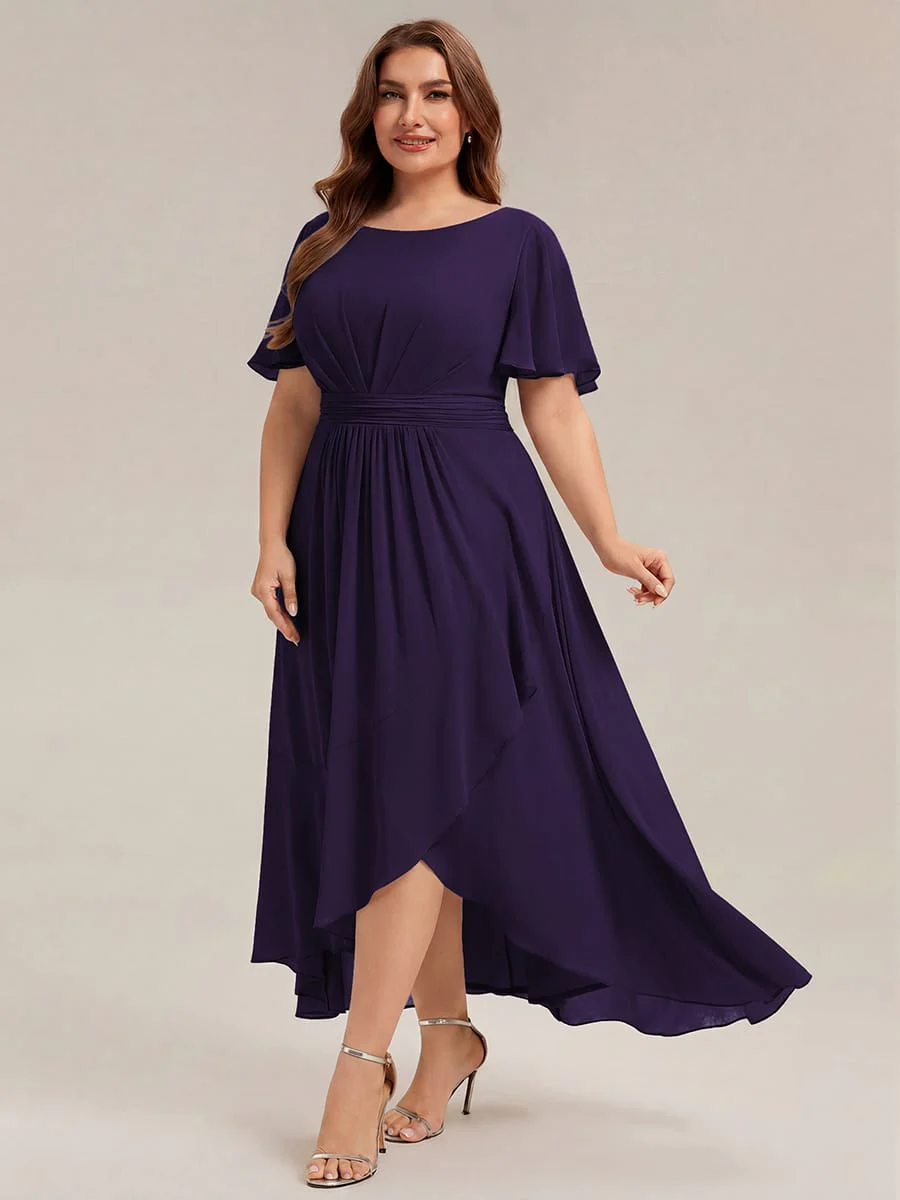 pretty SAGE|Plus Size Ruched Chiffon Ruffle Sleeve Wedding Guest Dress - Image 32