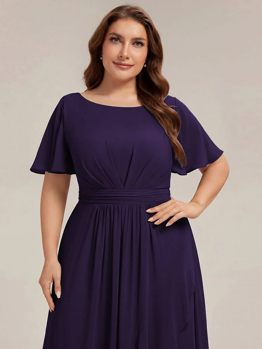 pretty SAGE|Plus Size Ruched Chiffon Ruffle Sleeve Wedding Guest Dress - Image 33