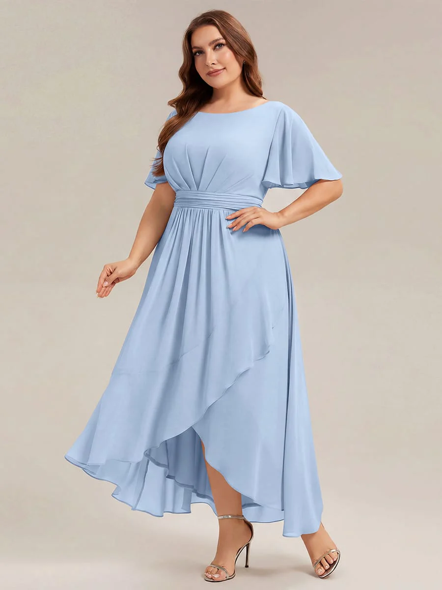 pretty SAGE|Plus Size Ruched Chiffon Ruffle Sleeve Wedding Guest Dress - Image 36