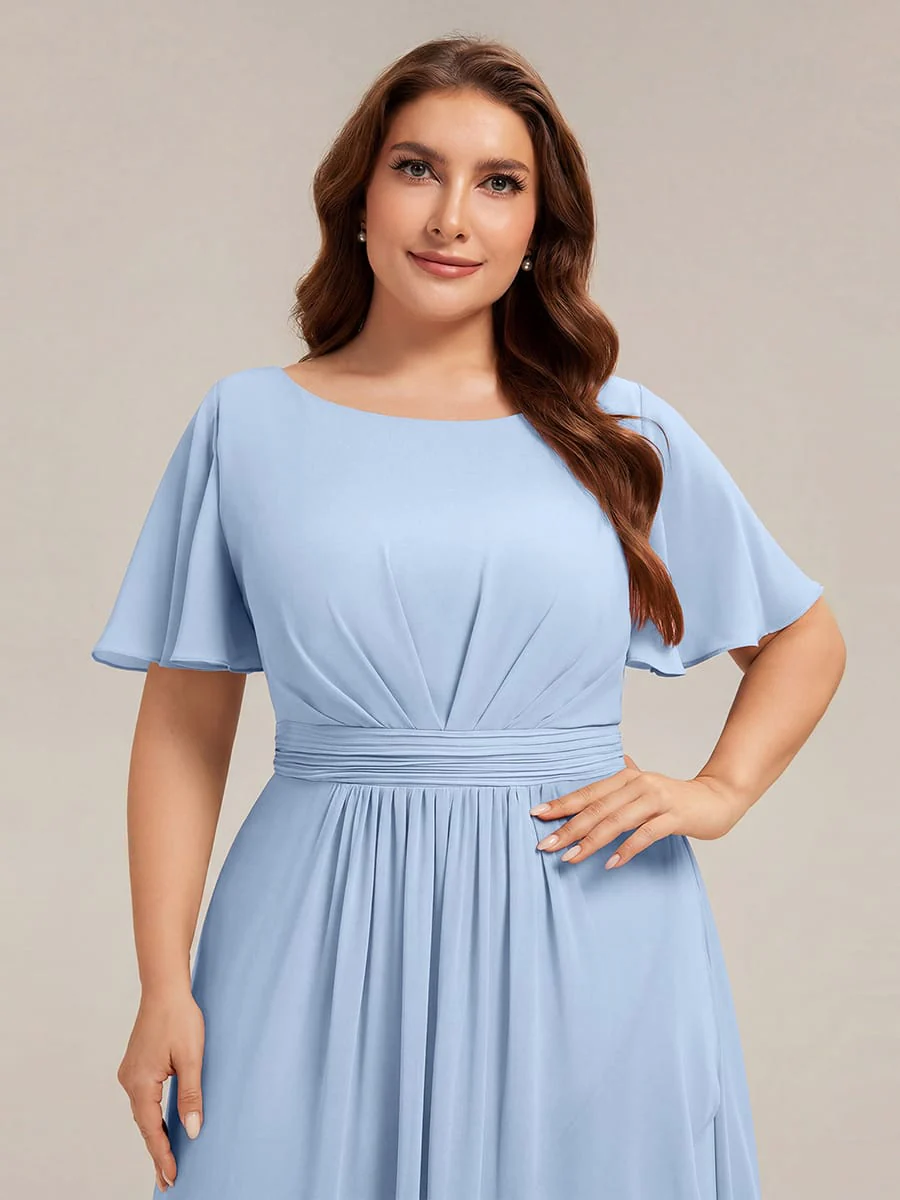 pretty SAGE|Plus Size Ruched Chiffon Ruffle Sleeve Wedding Guest Dress - Image 37