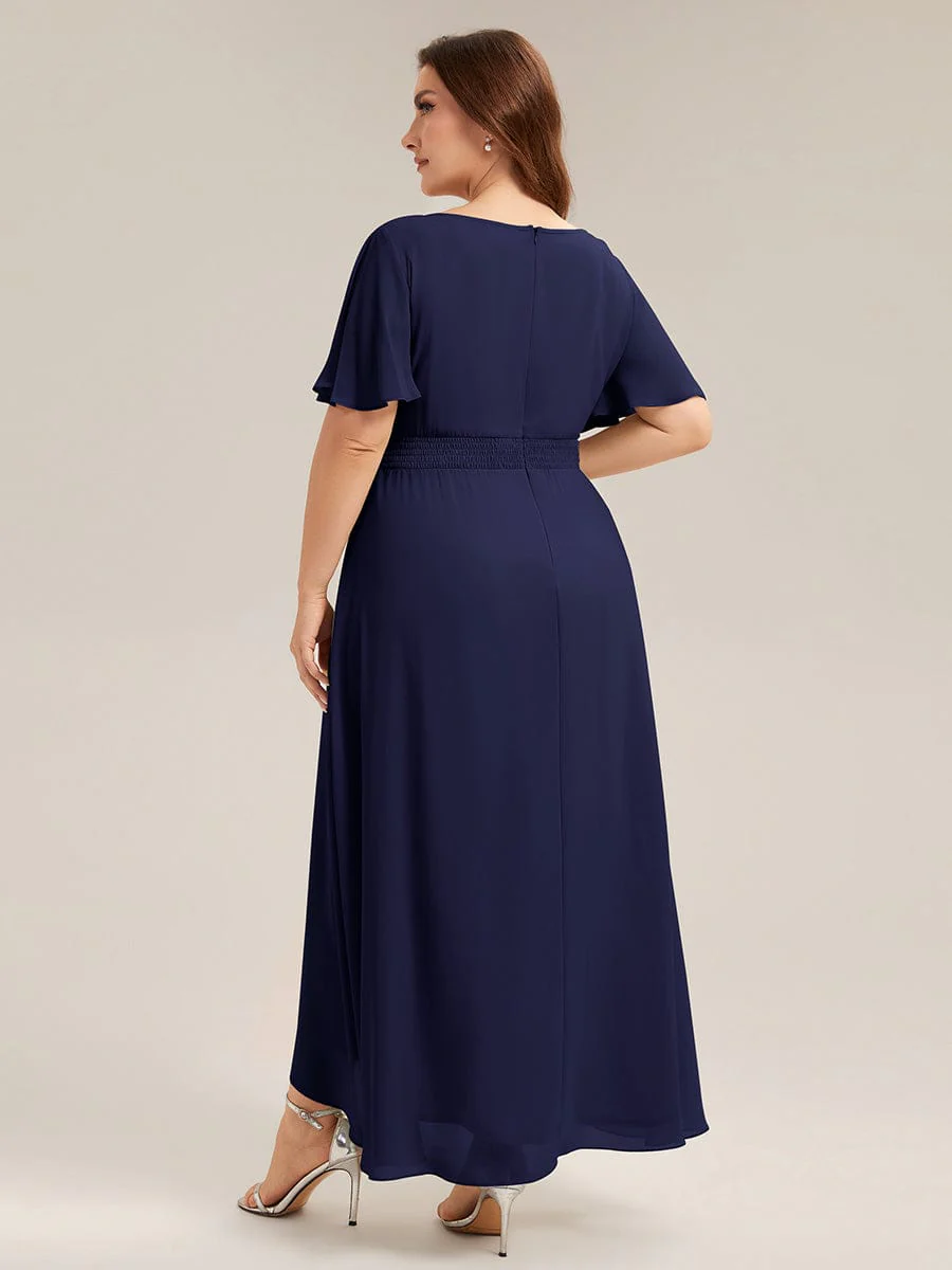 pretty SAGE|Plus Size Ruched Chiffon Ruffle Sleeve Wedding Guest Dress - Image 4