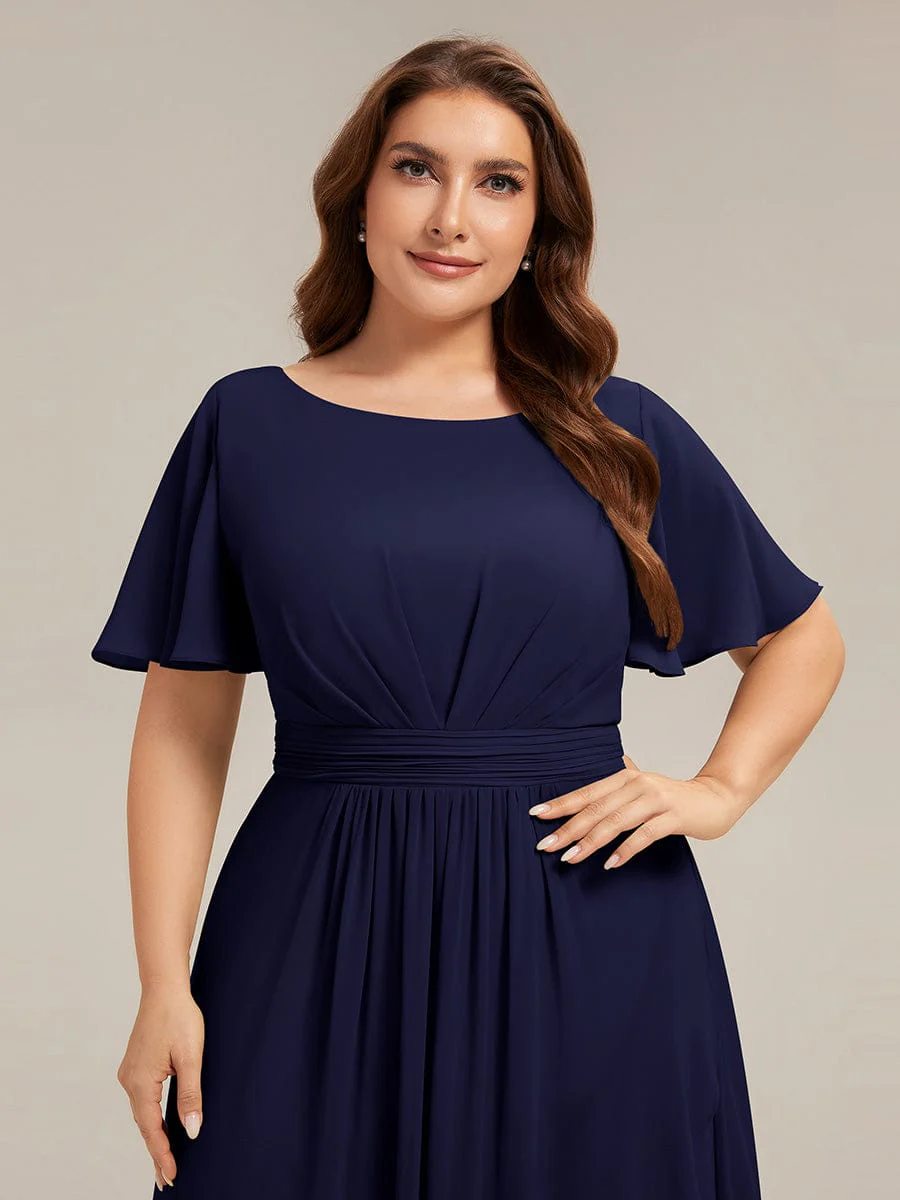 pretty SAGE|Plus Size Ruched Chiffon Ruffle Sleeve Wedding Guest Dress - Image 5