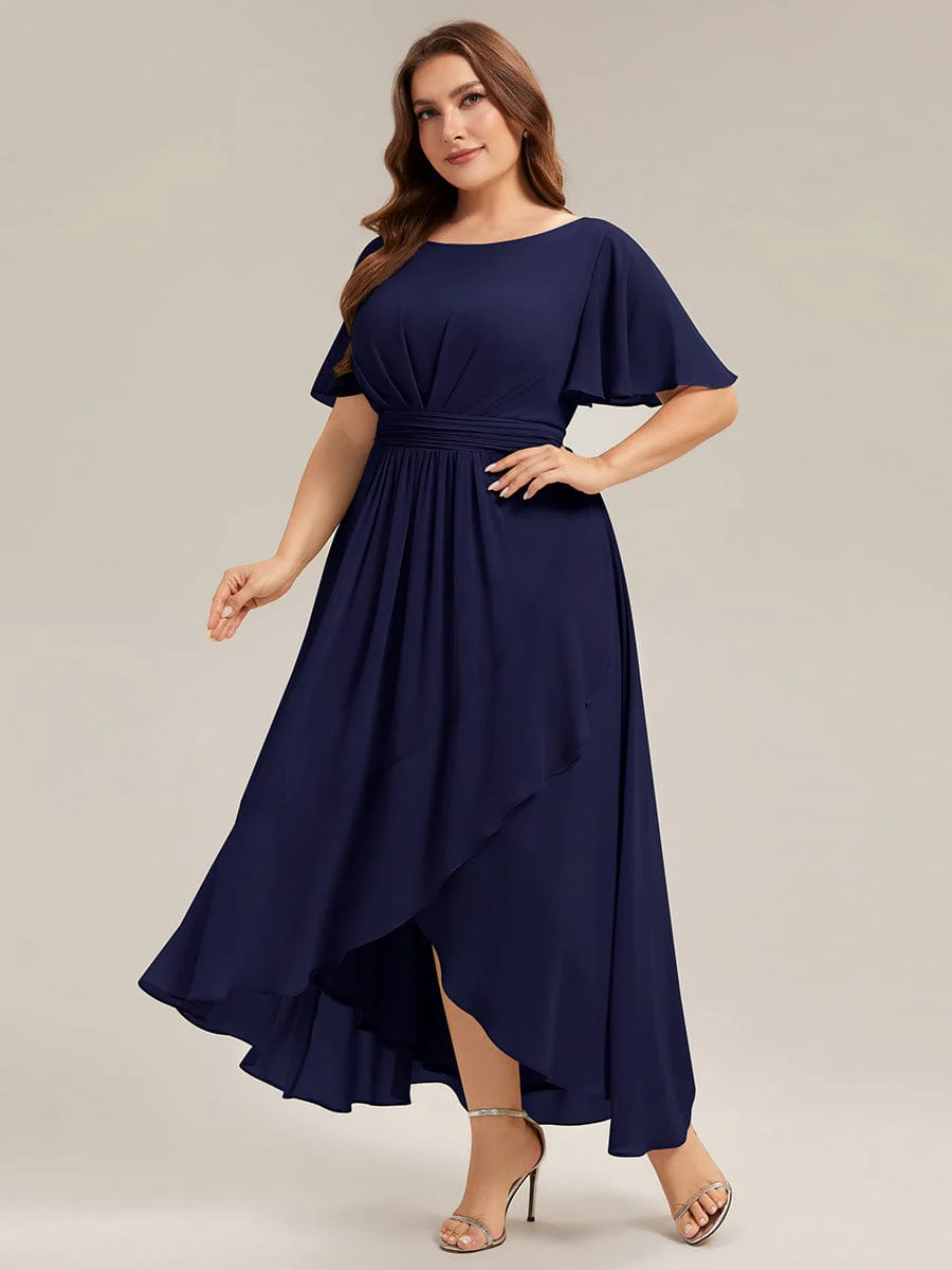 pretty SAGE|Plus Size Ruched Chiffon Ruffle Sleeve Wedding Guest Dress - Image 6
