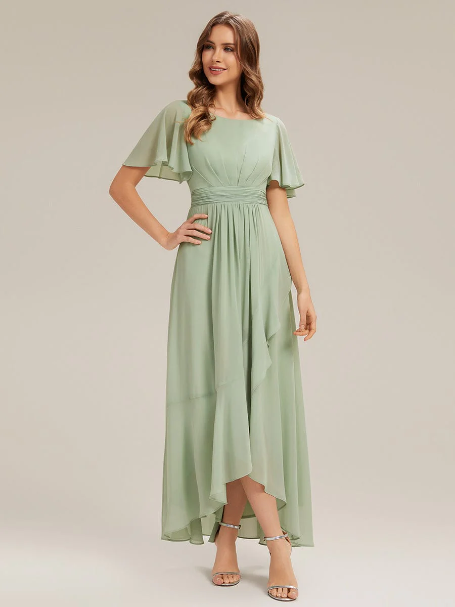 pretty SAGE|Plus Size Ruched Chiffon Ruffle Sleeve Wedding Guest Dress - Image 7