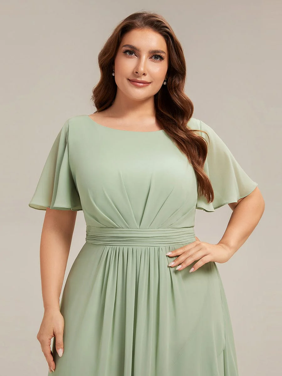 pretty SAGE|Plus Size Ruched Chiffon Ruffle Sleeve Wedding Guest Dress - Image 8