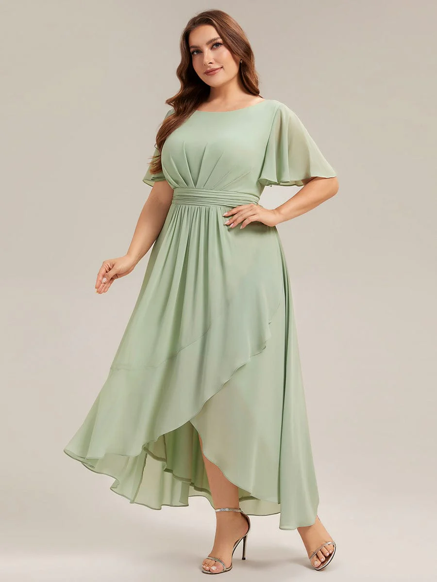 pretty SAGE|Plus Size Ruched Chiffon Ruffle Sleeve Wedding Guest Dress - Image 9