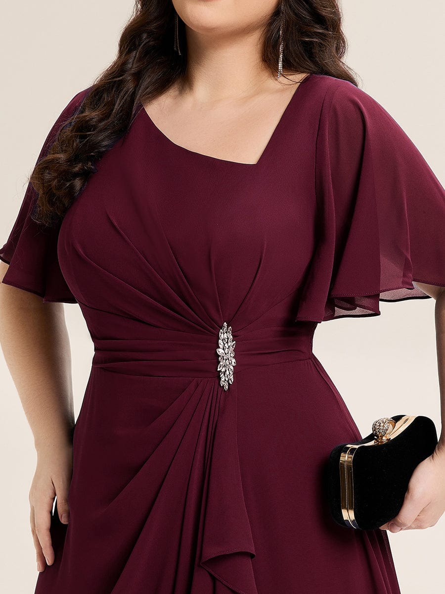 ever LILOU|Rhinestone Embellished Chiffon Ruffle Sleeve Evening Dress - Image 8