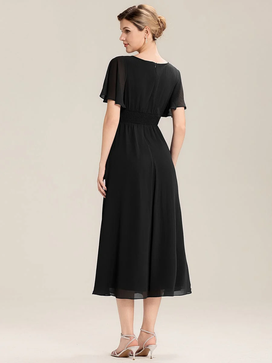 ever LILOU|Rhinestone Embellished Chiffon Ruffle Sleeve Evening Dress - Image 12