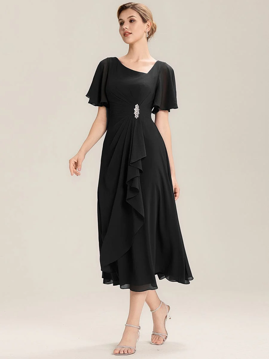 ever LILOU|Rhinestone Embellished Chiffon Ruffle Sleeve Evening Dress - Image 14