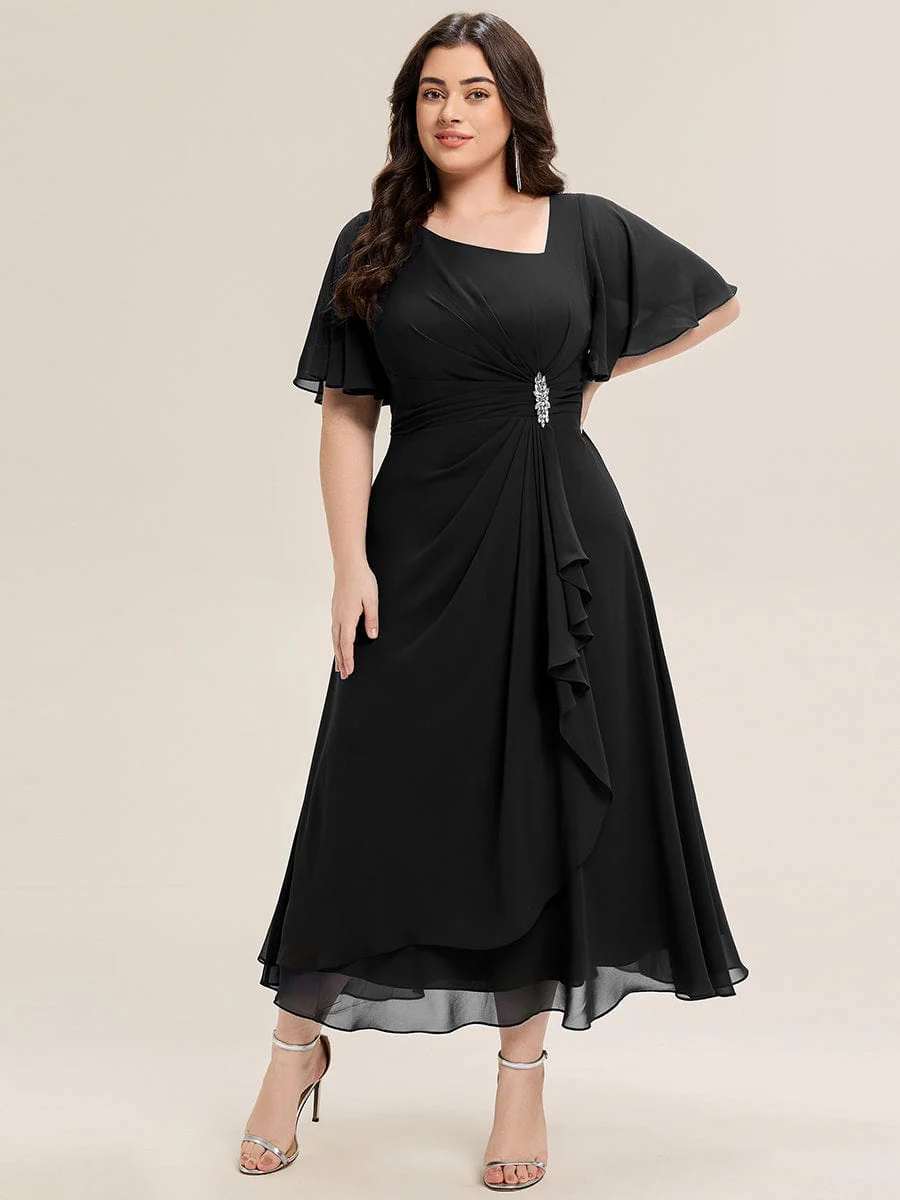 ever LILOU|Rhinestone Embellished Chiffon Ruffle Sleeve Evening Dress - Image 16
