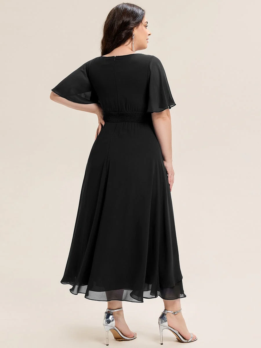 ever LILOU|Rhinestone Embellished Chiffon Ruffle Sleeve Evening Dress - Image 17