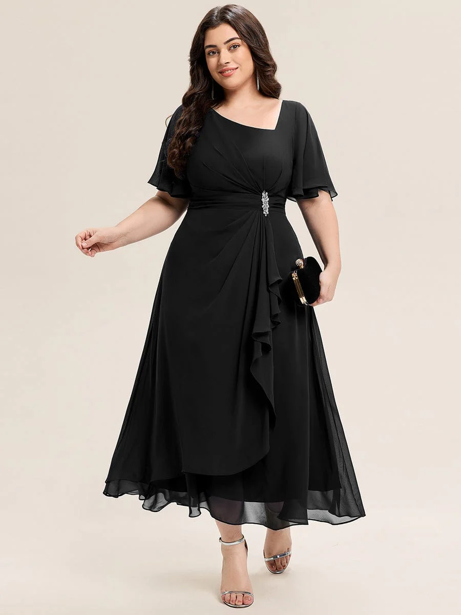 ever LILOU|Rhinestone Embellished Chiffon Ruffle Sleeve Evening Dress - Image 20
