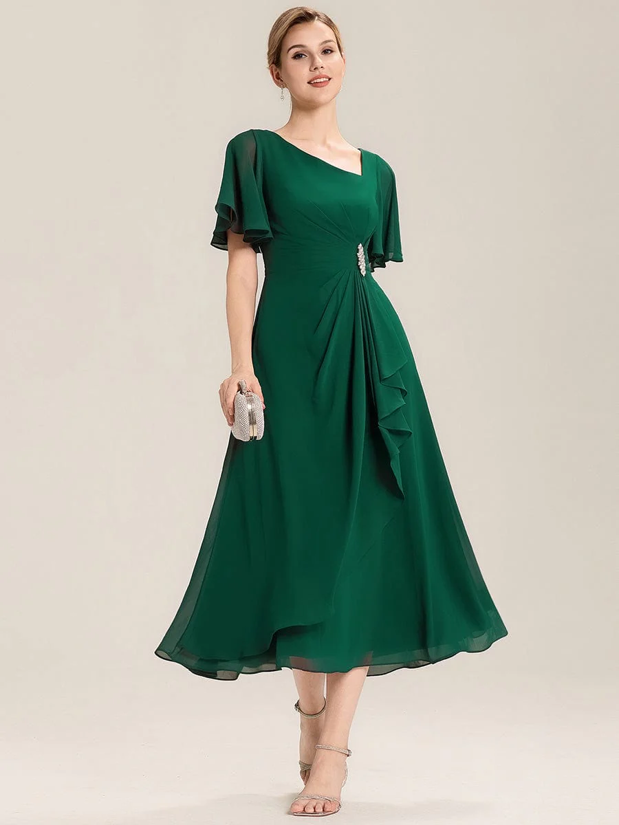 ever LILOU|Rhinestone Embellished Chiffon Ruffle Sleeve Wedding Guest Dress - Image 31