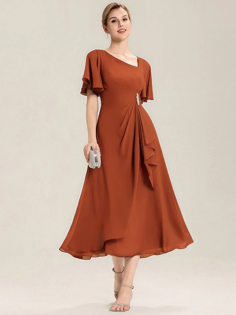 ever LILOU|Rhinestone Embellished Chiffon Ruffle Sleeve Wedding Guest Dress - Image 34