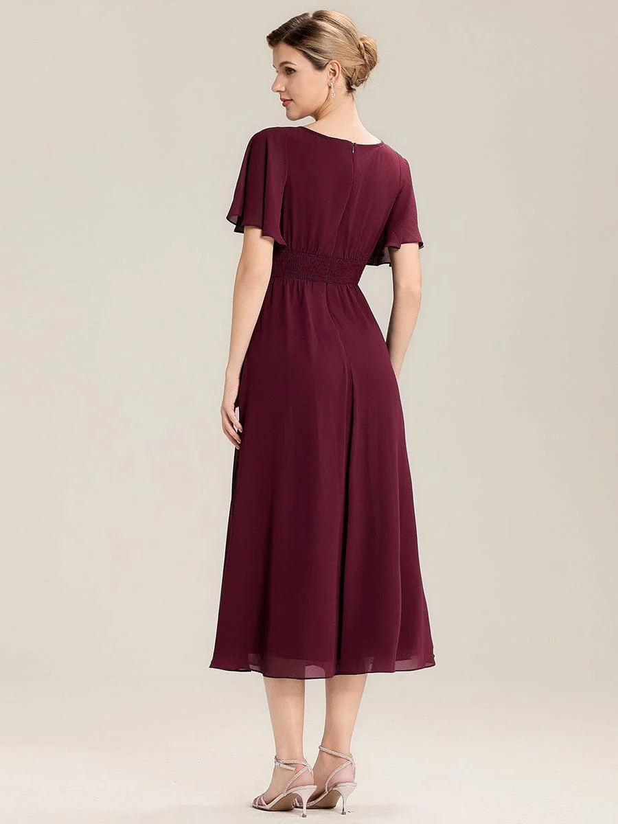 ever LILOU|Rhinestone Embellished Chiffon Ruffle Sleeve Evening Dress - Image 2