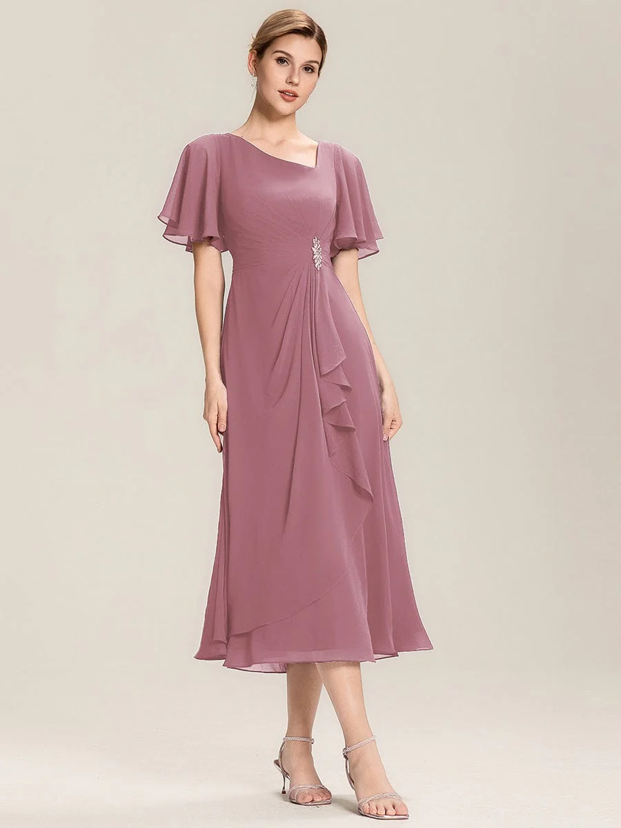 ever LILOU|Rhinestone Embellished Chiffon Ruffle Sleeve Wedding Guest Dress - Image 49
