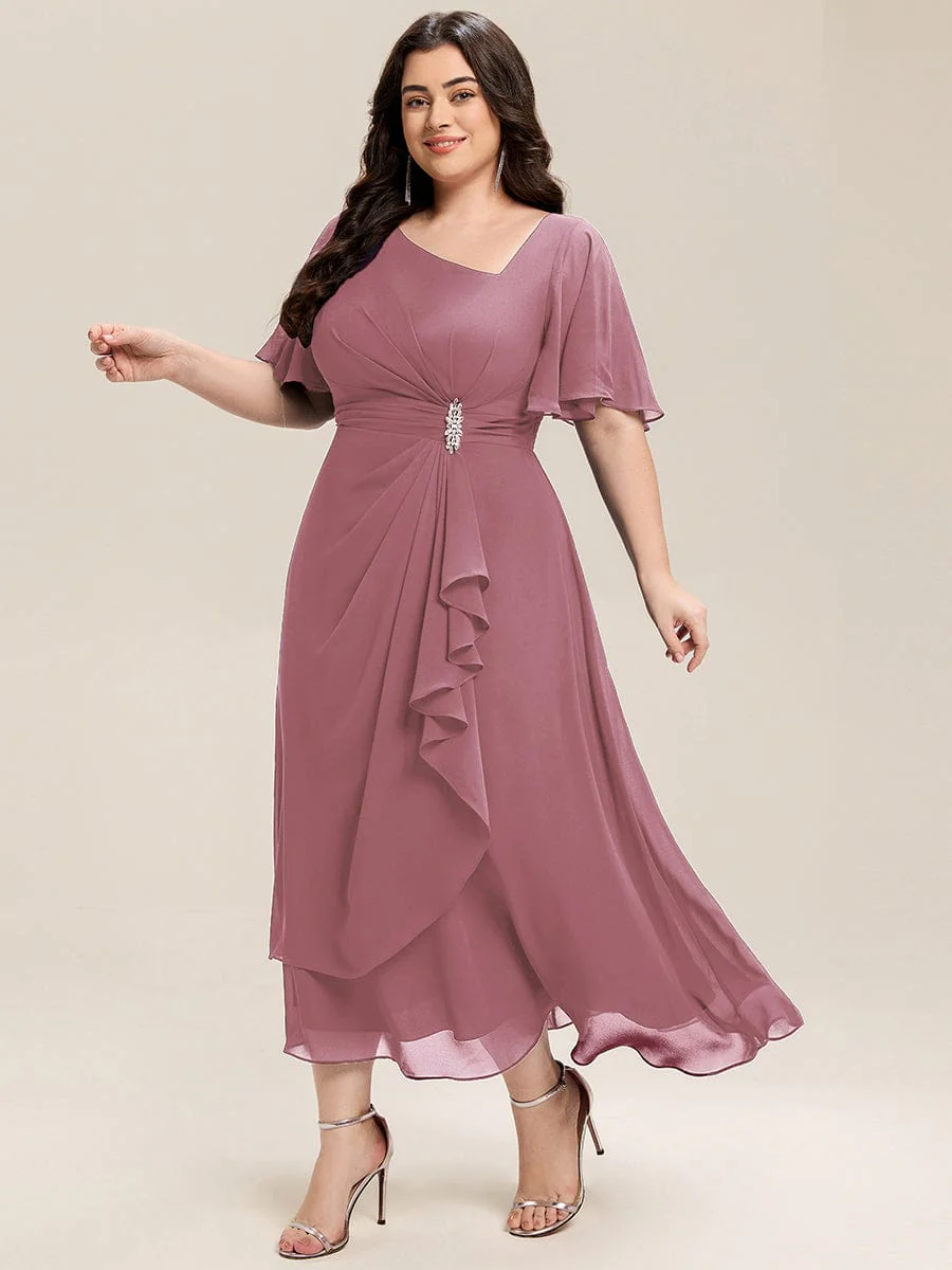 ever LILOU|Rhinestone Embellished Chiffon Ruffle Sleeve Wedding Guest Dress - Image 53