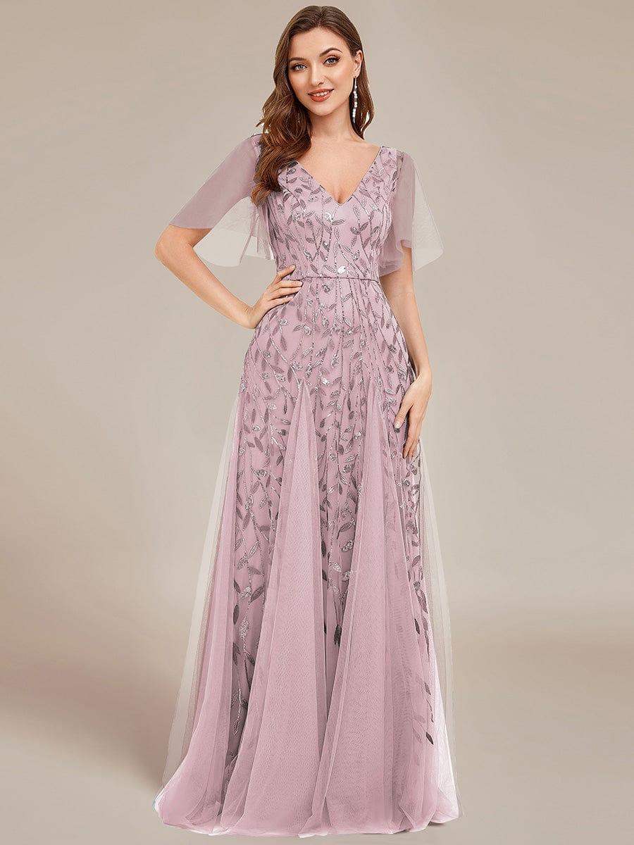 ever ASTRAL|Romantic Shimmery V Neck Ruffle Sleeves Maxi Long Evening Gowns - Image 161
