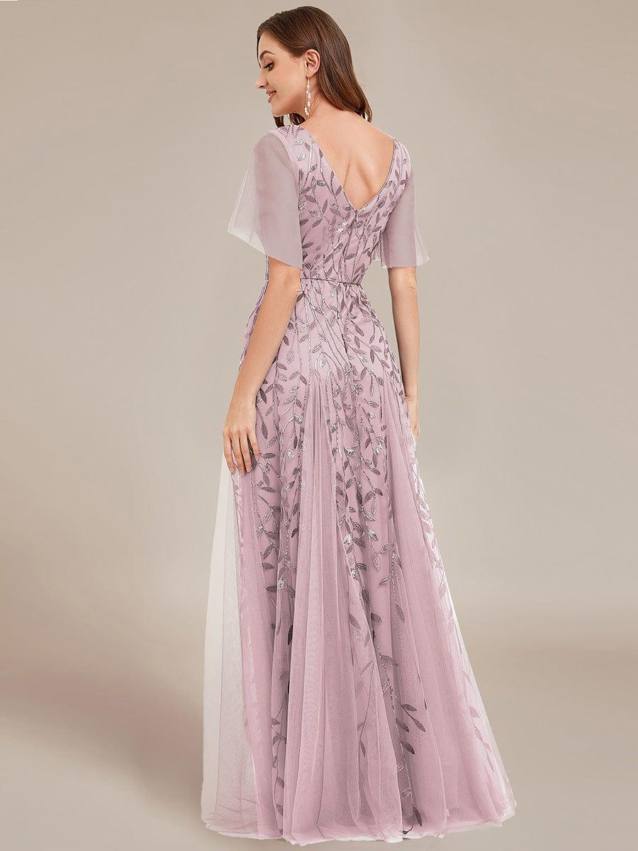 ever ASTRAL|Romantic Shimmery V Neck Ruffle Sleeves Maxi Long Evening Gowns - Image 162