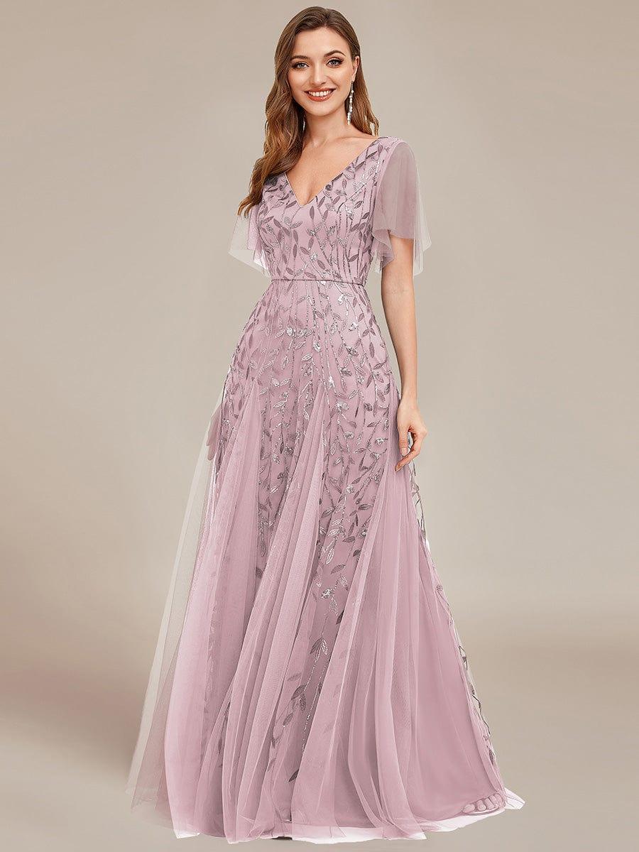 ever ASTRAL|Romantic Shimmery V Neck Ruffle Sleeves Maxi Long Evening Gowns - Image 163