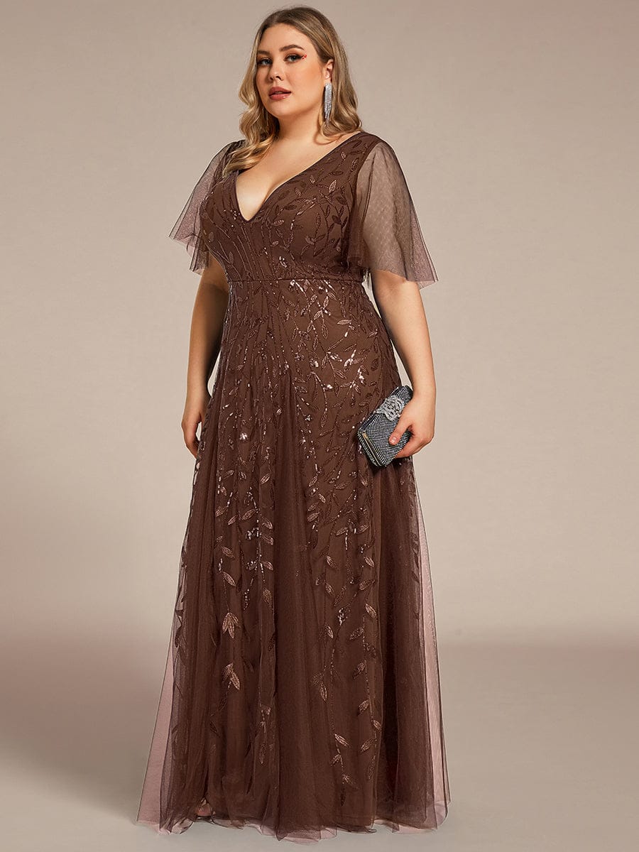 ever ASTRAL|Romantic Shimmery V Neck Ruffle Sleeves Maxi Long Mother of the Bride Dress - Image 169