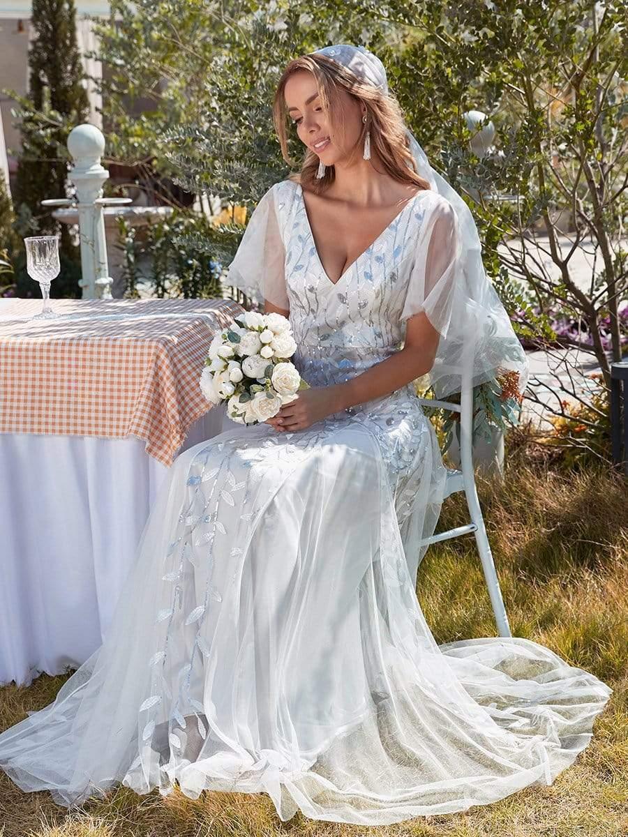 ever ASTRAL|Romantic Shimmery V Neck Ruffle Sleeves Maxi Long Mother of the Bride Dress - Image 39