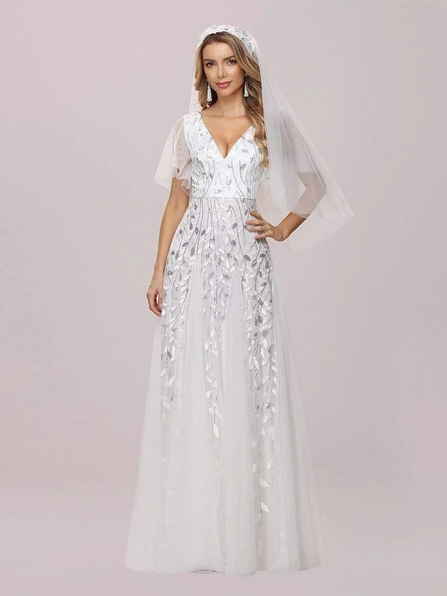 ever ASTRAL|Romantic Shimmery V Neck Ruffle Sleeves Maxi Long Mother of the Bride Dress - Image 42