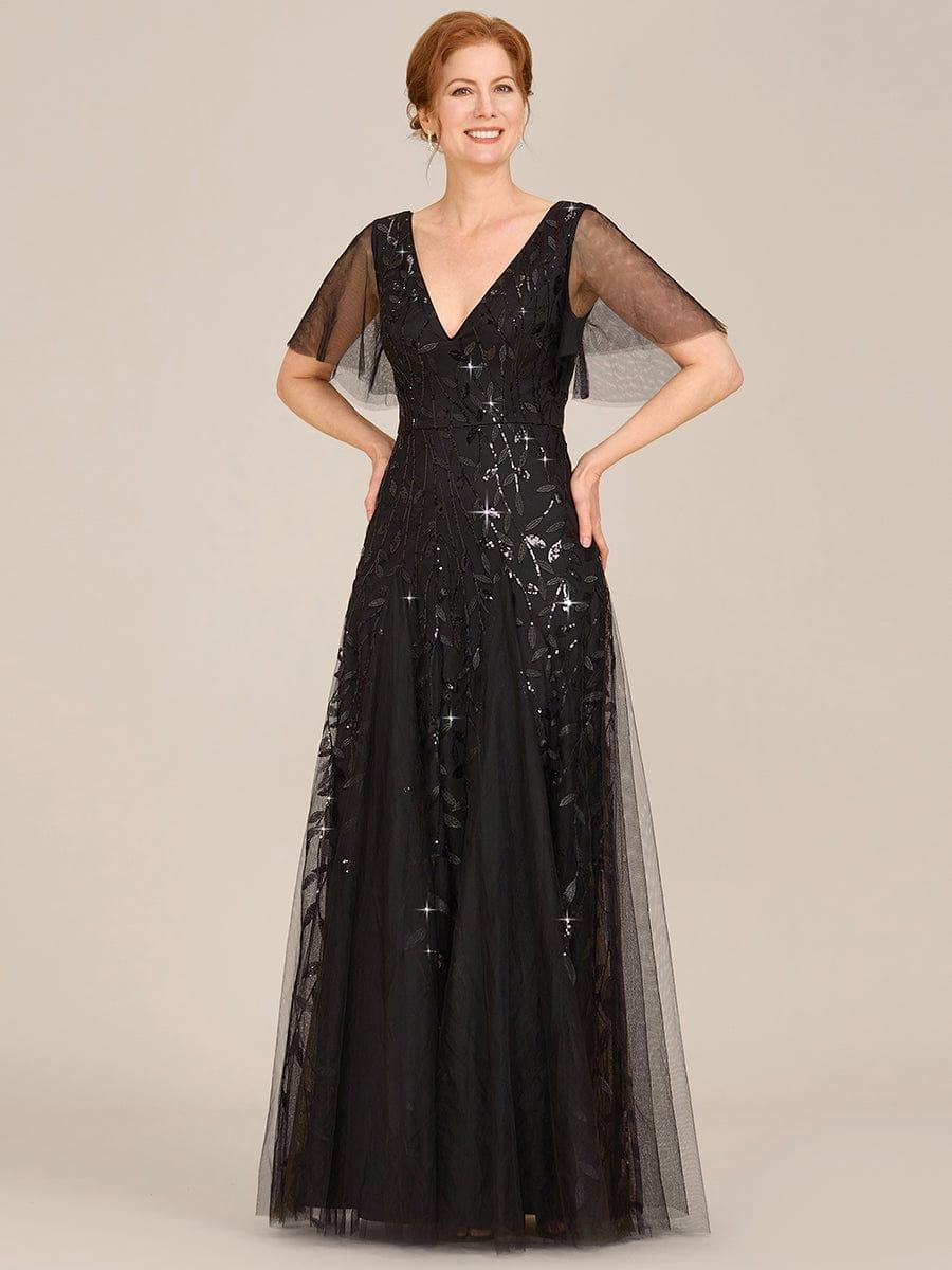 ever ASTRAL|Romantic Shimmery V Neck Ruffle Sleeves Maxi Long Mother of the Bride Dress - Image 5