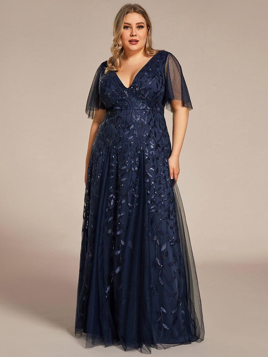 ever ASTRAL|Romantic Shimmery V Neck Ruffle Sleeves Maxi Long Mother of the Bride Dress - Image 62