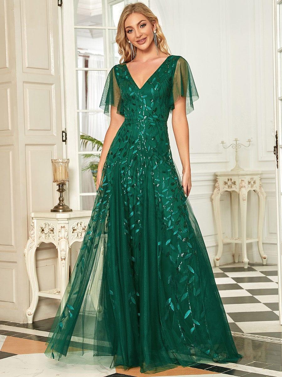 ever ASTRAL|Stunning V Neck Long Wedding Guest Dress with Ruffle Sleeves - Image 10