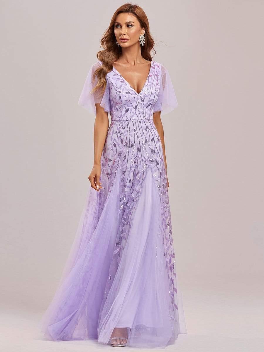 ever ASTRAL|Stunning V Neck Long Wedding Guest Dress with Ruffle Sleeves - Image 103