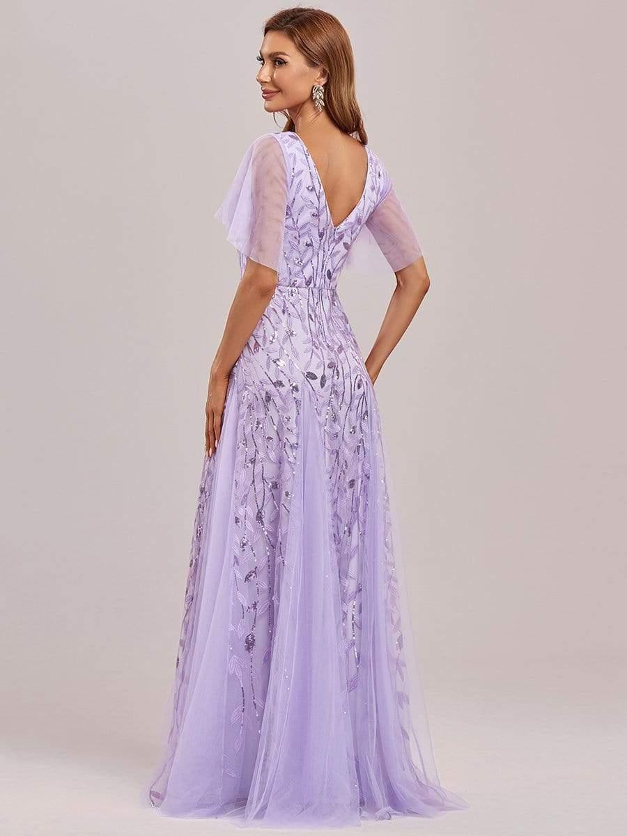 ever ASTRAL|Stunning V Neck Long Wedding Guest Dress with Ruffle Sleeves - Image 104