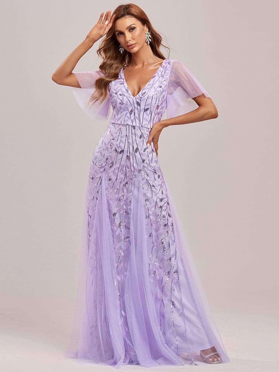 ever ASTRAL|Stunning V Neck Long Wedding Guest Dress with Ruffle Sleeves - Image 105