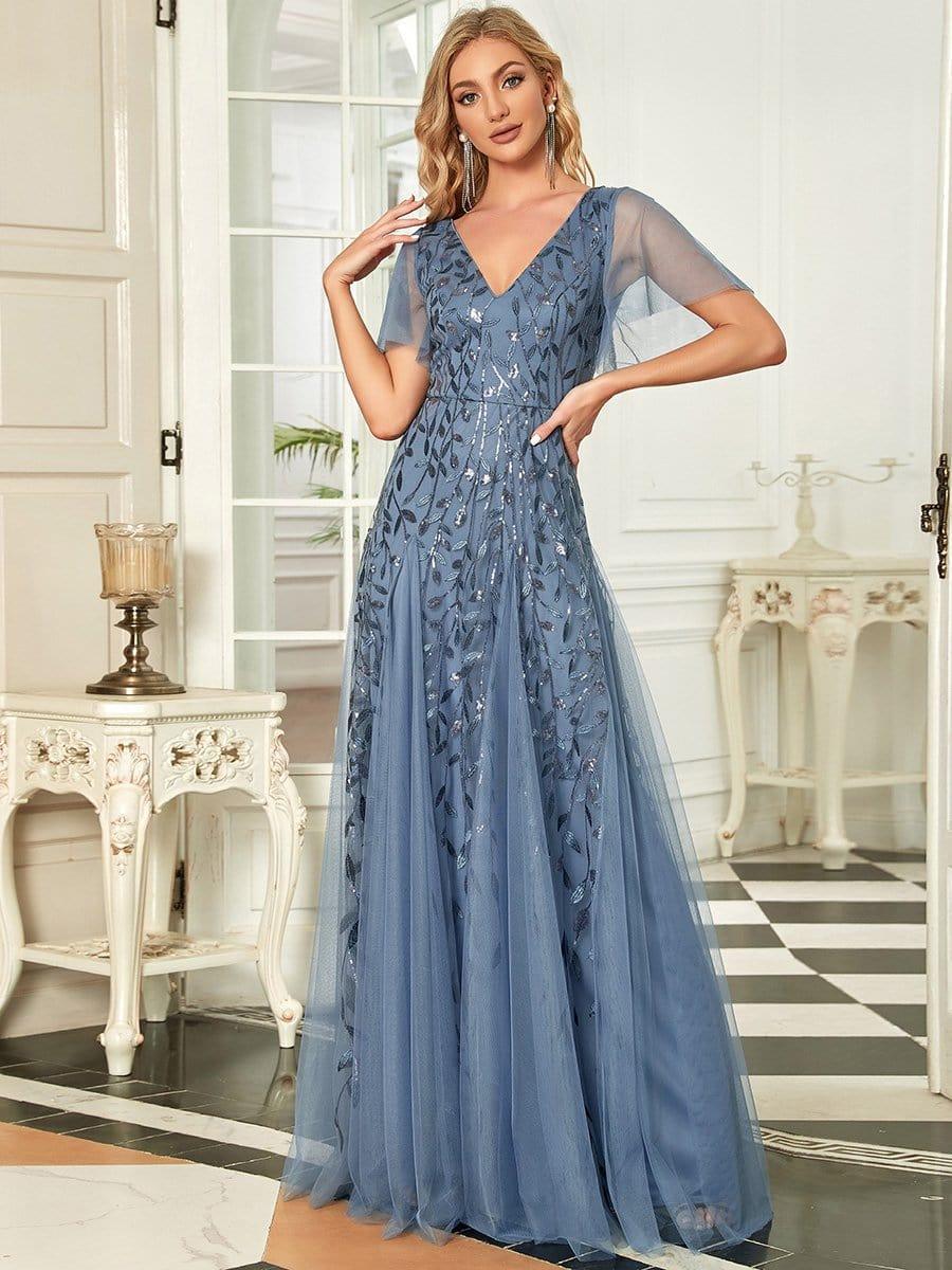 ever ASTRAL|Stunning V Neck Long Wedding Guest Dress with Ruffle Sleeves - Image 107