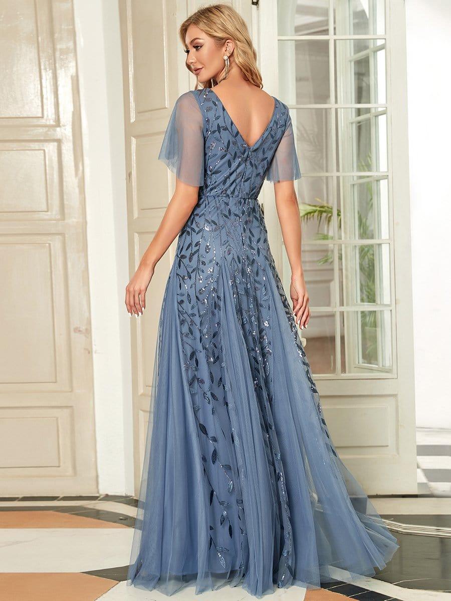 ever ASTRAL|Stunning V Neck Long Wedding Guest Dress with Ruffle Sleeves - Image 108