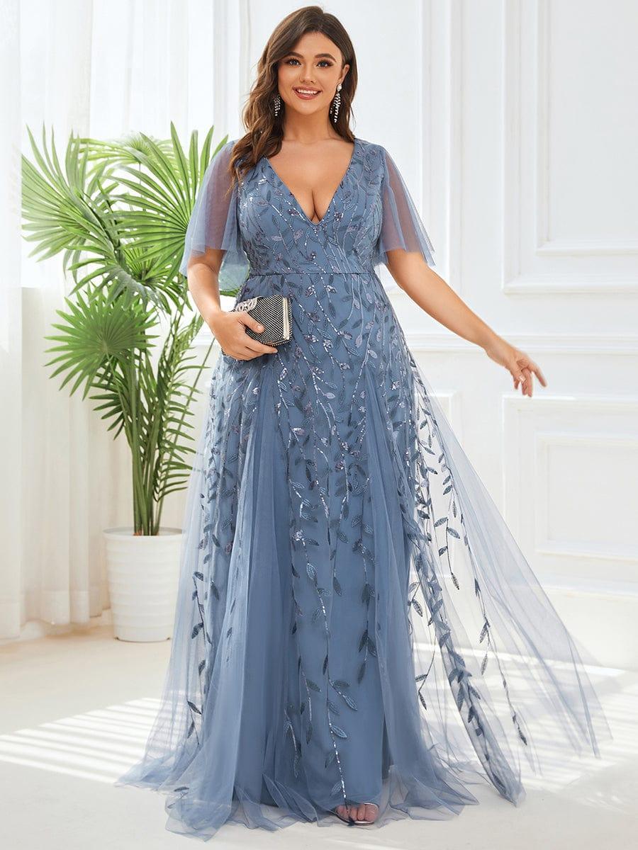 ever ASTRAL|Stunning V Neck Long Wedding Guest Dress with Ruffle Sleeves - Image 112