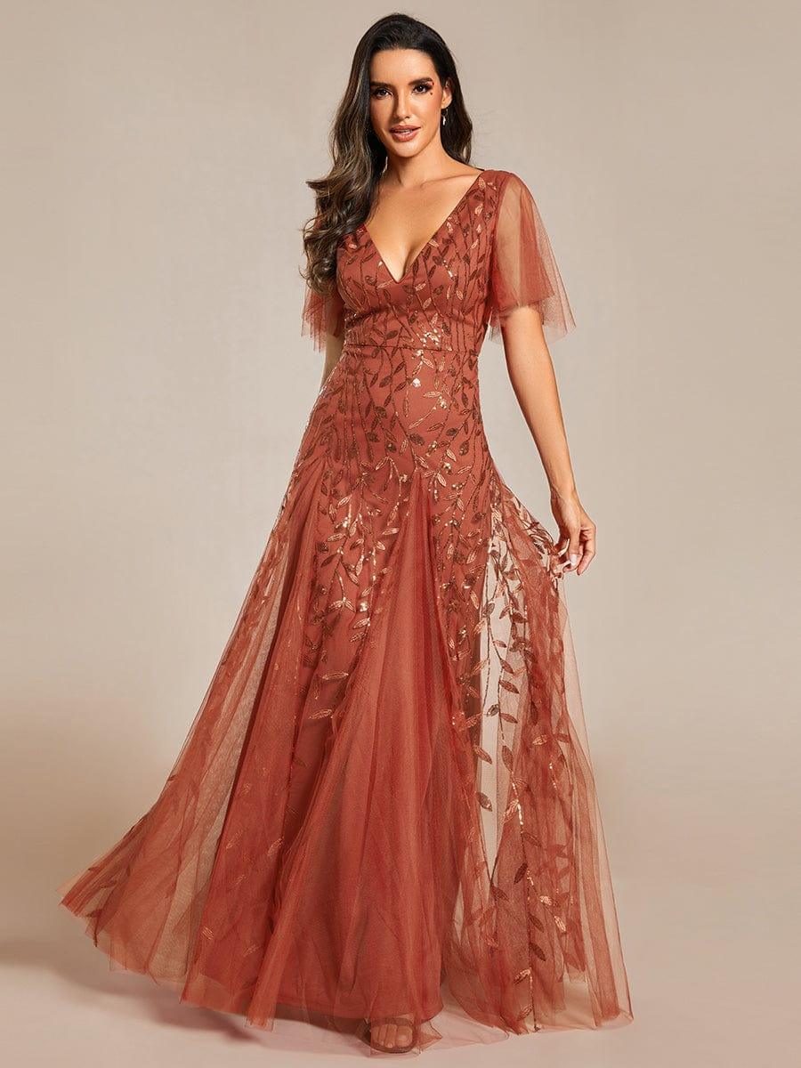 ever ASTRAL|Stunning V Neck Long Wedding Guest Dress with Ruffle Sleeves - Image 117