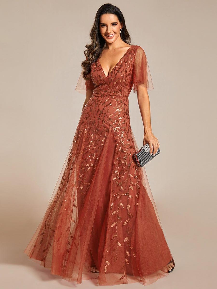 ever ASTRAL|Stunning V Neck Long Wedding Guest Dress with Ruffle Sleeves - Image 118
