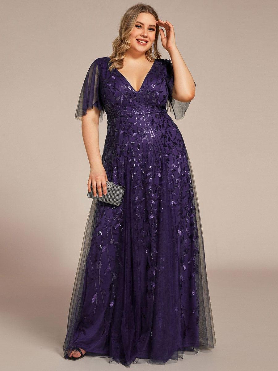 ever ASTRAL|Stunning V Neck Long Wedding Guest Dress with Ruffle Sleeves - Image 150