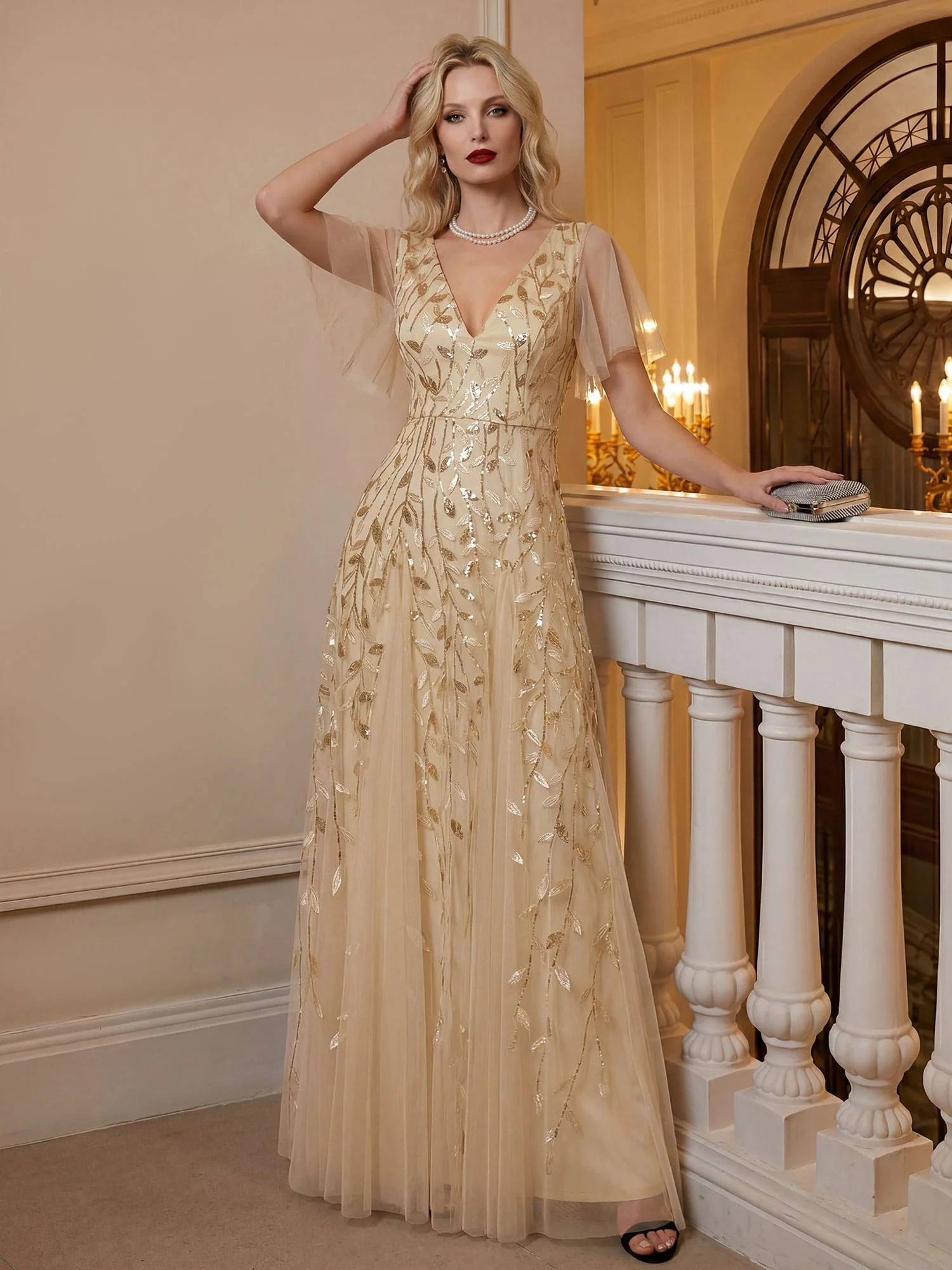 ever ASTRAL|Stunning V Neck Long Wedding Guest Dress with Ruffle Sleeves - Image 19