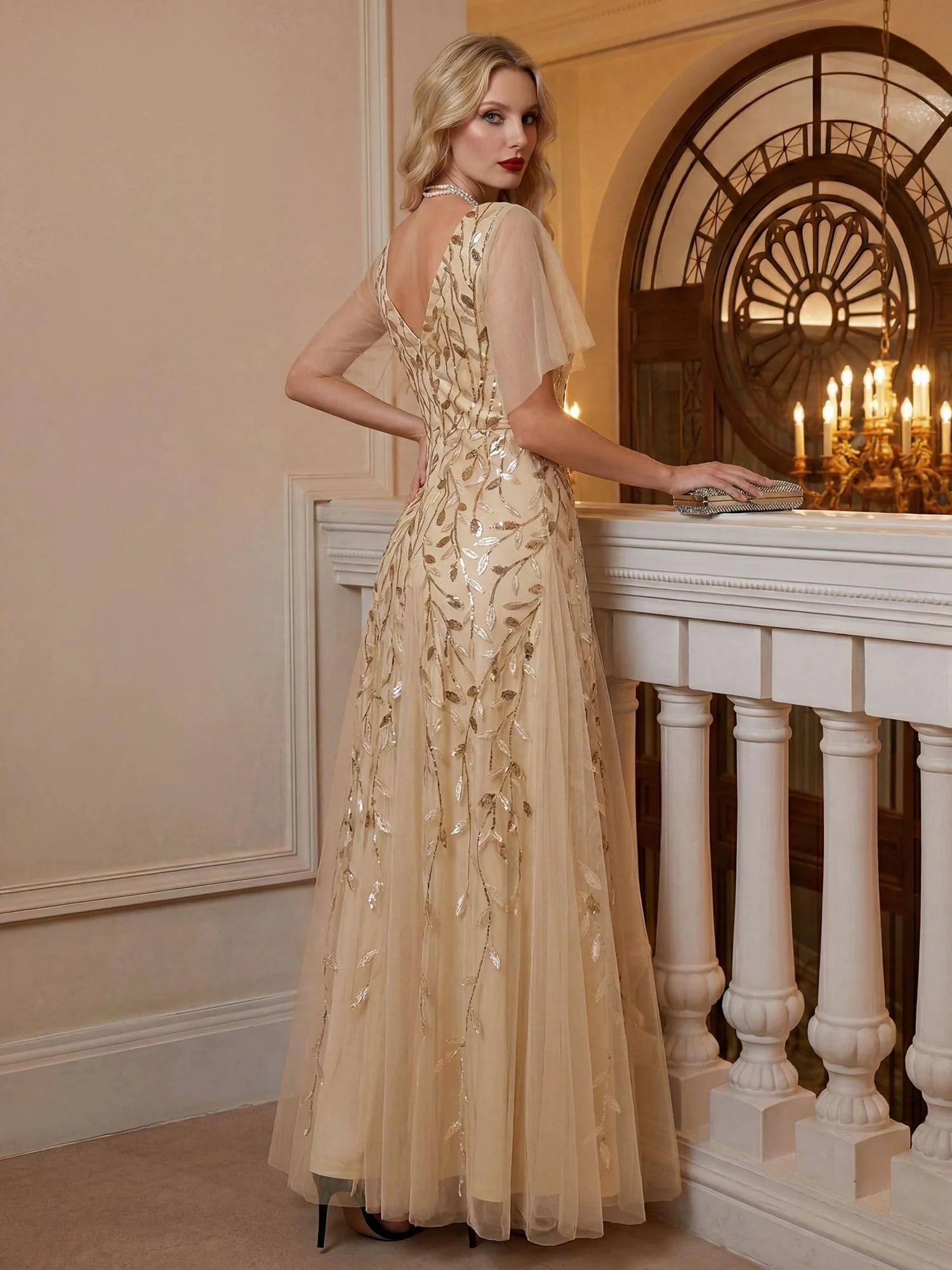 ever ASTRAL|Stunning V Neck Long Wedding Guest Dress with Ruffle Sleeves - Image 20