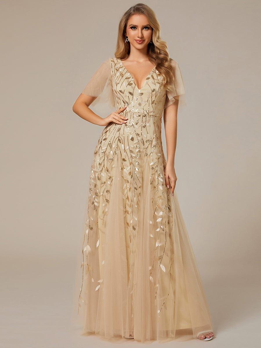 ever ASTRAL|Stunning V Neck Long Wedding Guest Dress with Ruffle Sleeves - Image 21