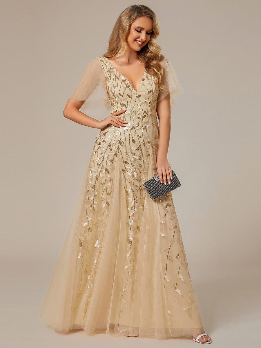 ever ASTRAL|Stunning V Neck Long Wedding Guest Dress with Ruffle Sleeves - Image 24