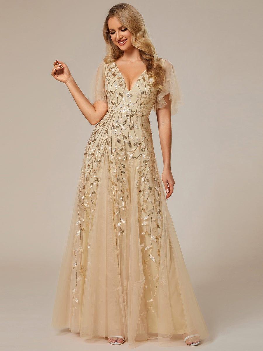 ever ASTRAL|Stunning V Neck Long Wedding Guest Dress with Ruffle Sleeves - Image 25