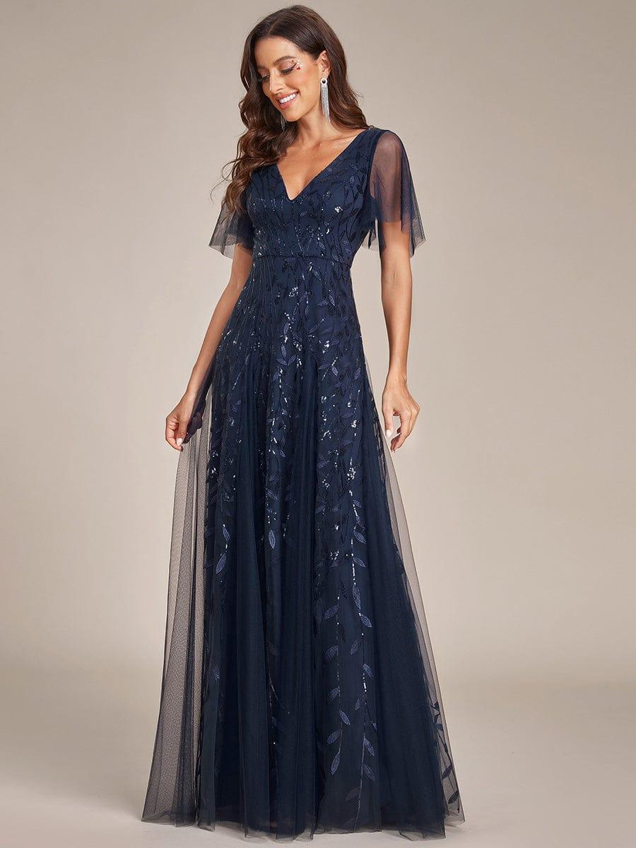 ever ASTRAL|Stunning V Neck Long Wedding Guest Dress with Ruffle Sleeves - Image 3