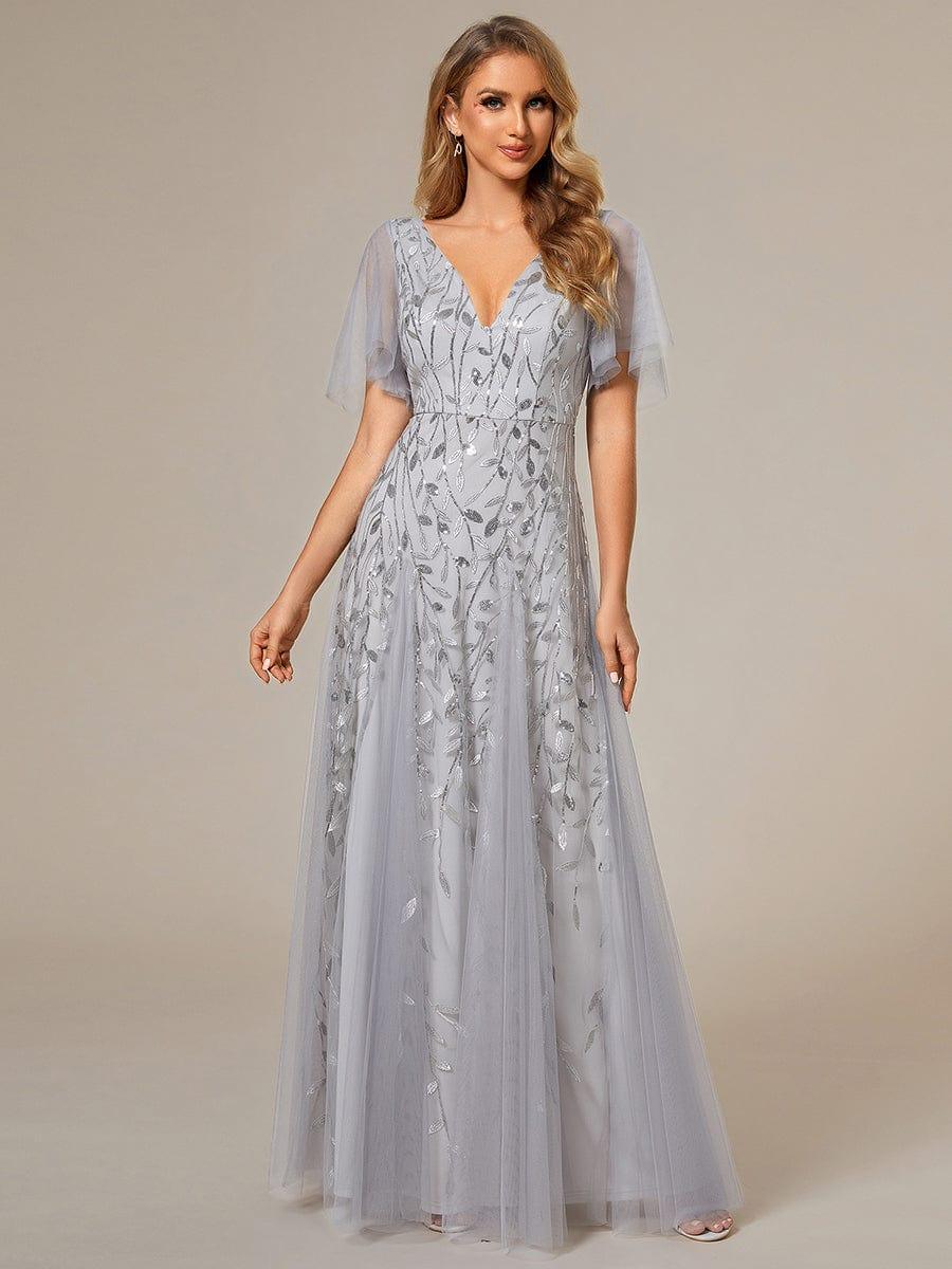 ever ASTRAL|Stunning V Neck Long Wedding Guest Dress with Ruffle Sleeves - Image 30