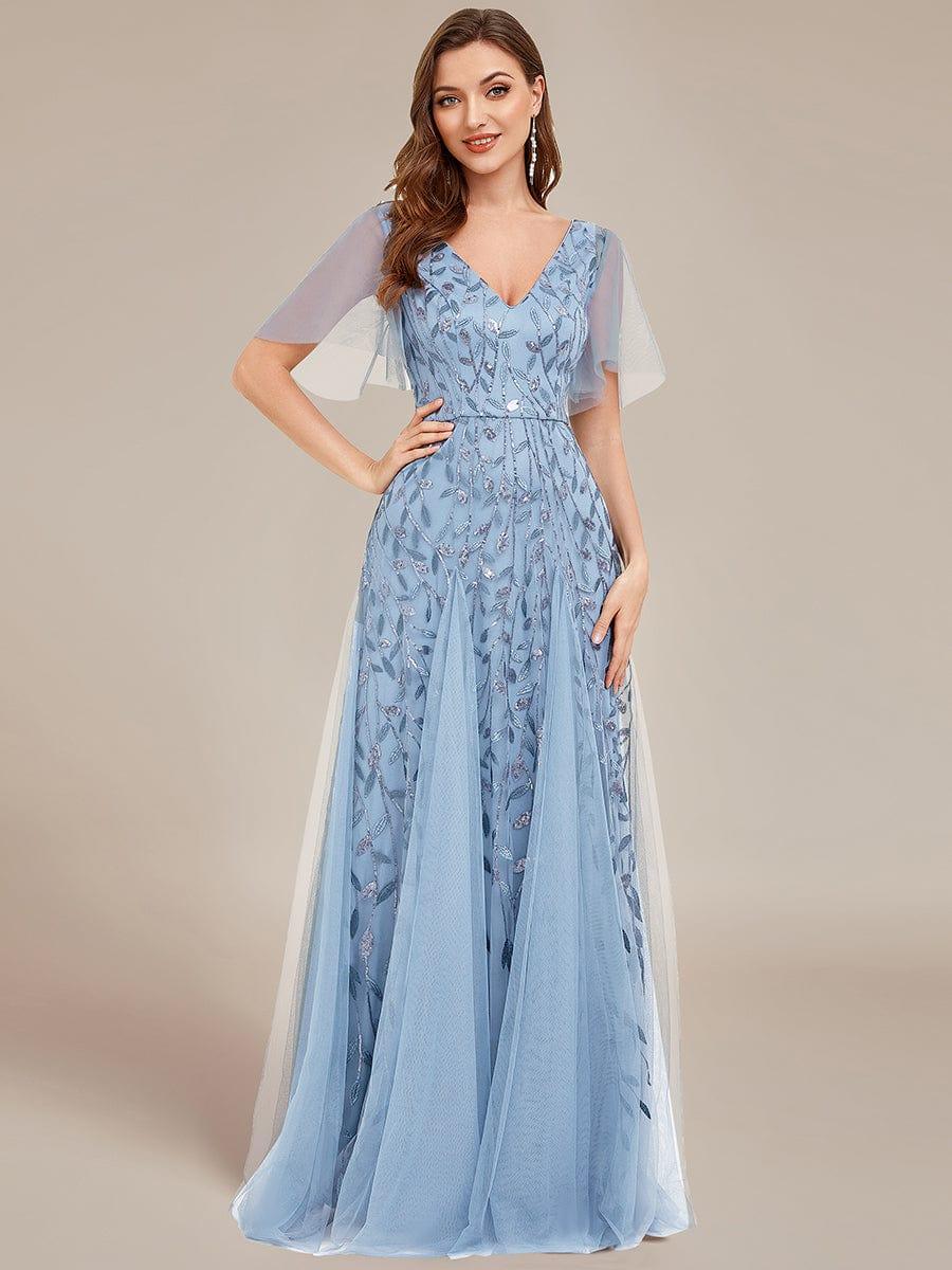 ever ASTRAL|Stunning V Neck Long Wedding Guest Dress with Ruffle Sleeves - Image 33